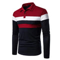 Multi Color Patchwork Tee Tops Fashionable Casual Men's Lapel Collar Long Sleeved Polo T-shirts