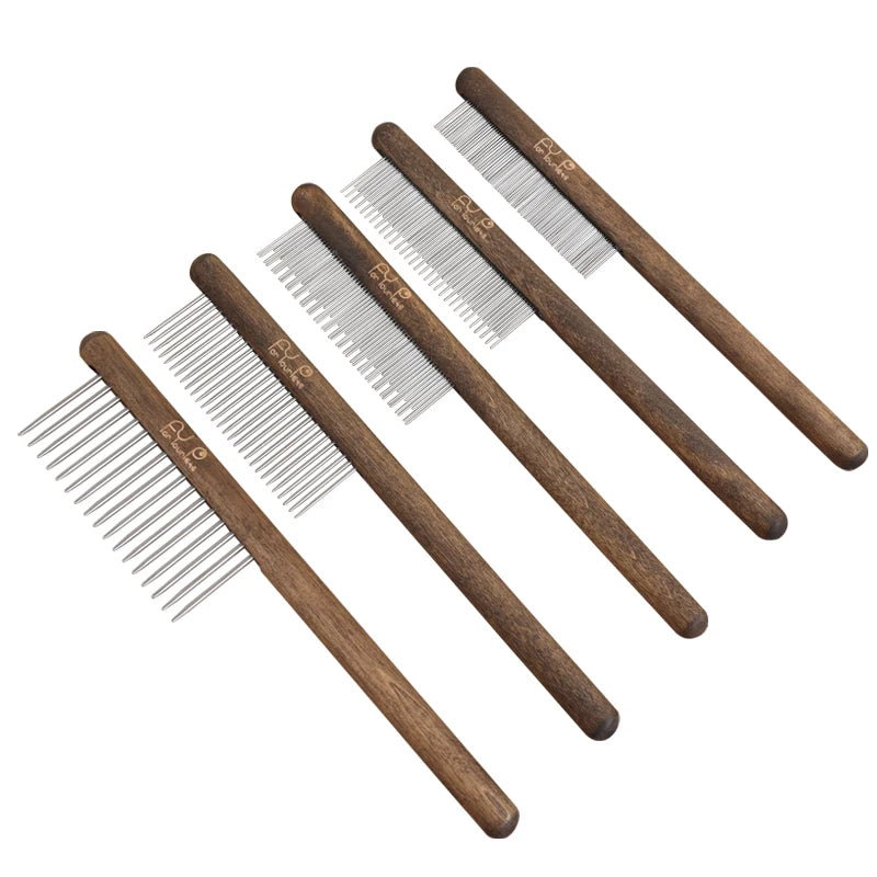 Five Style Wooden Handle Long Short Teeth Cat Needle Flea Comb Stainless Steel Dog Pet Grooming Hair Comb