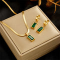 New Original Fashion 18k Gold Plated Zircon Stainless Steel Necklace and Earrings Jewelry Set for Women