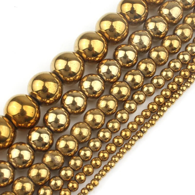 Wholesale 2/3/4/6/8/10 mm Gold Color Hematite round Loose Stone Beads for DIY Jewelry Making MegaBDM