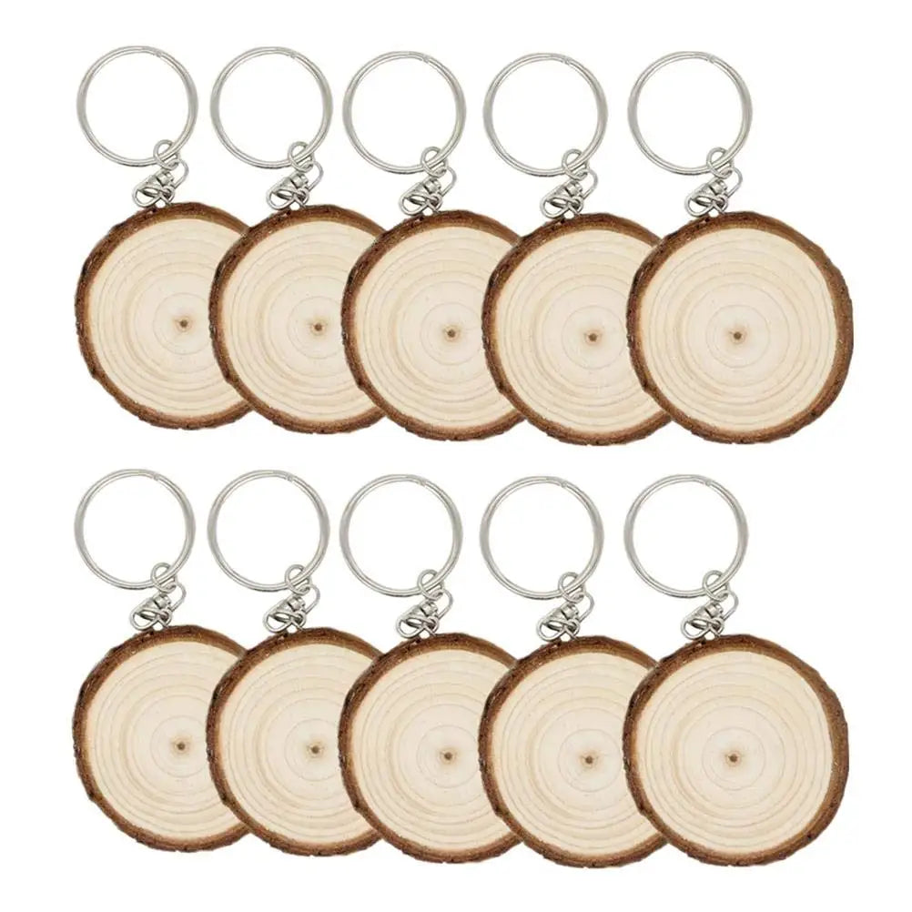 Hand Painted Wooden Keyring Pendant Key Chain Blanks Natural Wood Slices Keychain Diy Crafts