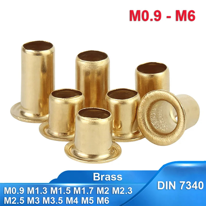 M0.9 M1.3 M1.5 M1.7 M2 M2.5 M3 M3.5 M4 M5 M6 DIN7340 Tubular Rivet Brass Copper Round Head Brass Copper Hollow Tubular Rivet