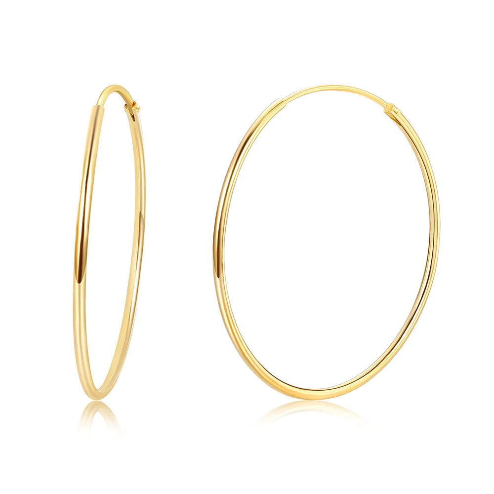 925 Sterling Silver Trendy Women's Statement Hoop Earrings Rhodium Gold Plating 18K Gold Material Gift Different Sizes