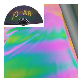 Custom Printing Hi Vis Nylon Polyester Black Iridescent rainbow Colored Glitter Coated Reflective Fabric for Cool Folding Fan
