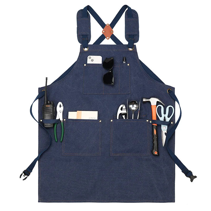 Heavy Duty Cross Back Shoulder Pad Included 16oz Waxed Canvas Apron Waterproof Work Apron With Pockets and Tool Loop