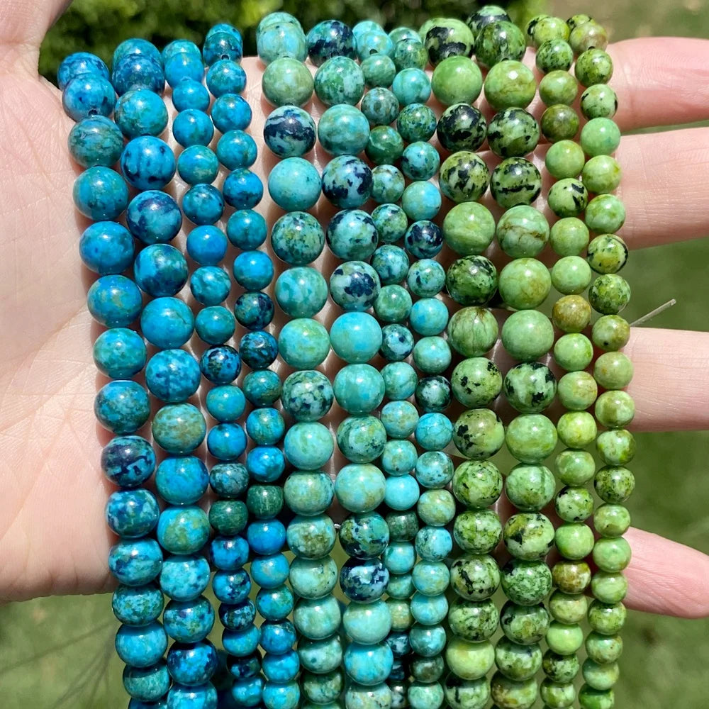 AsVrai U AAA+ Natural Stone Beads Chrysocolla Turquoise Round Spacer Loose Beads for Jewelry Making DIY Bracelets Accessories
