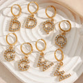 Classical Zircon Paved Initial Letter Earrings Stainless Steel Charm Hoop Earring Gold Plated Jewelry