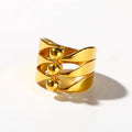2023 New Arrival Women's Trendy Stainless Steel Tri-Bead Ring with Unique Waved 3 Layers Versatile Wide Gold Band Finger Ring