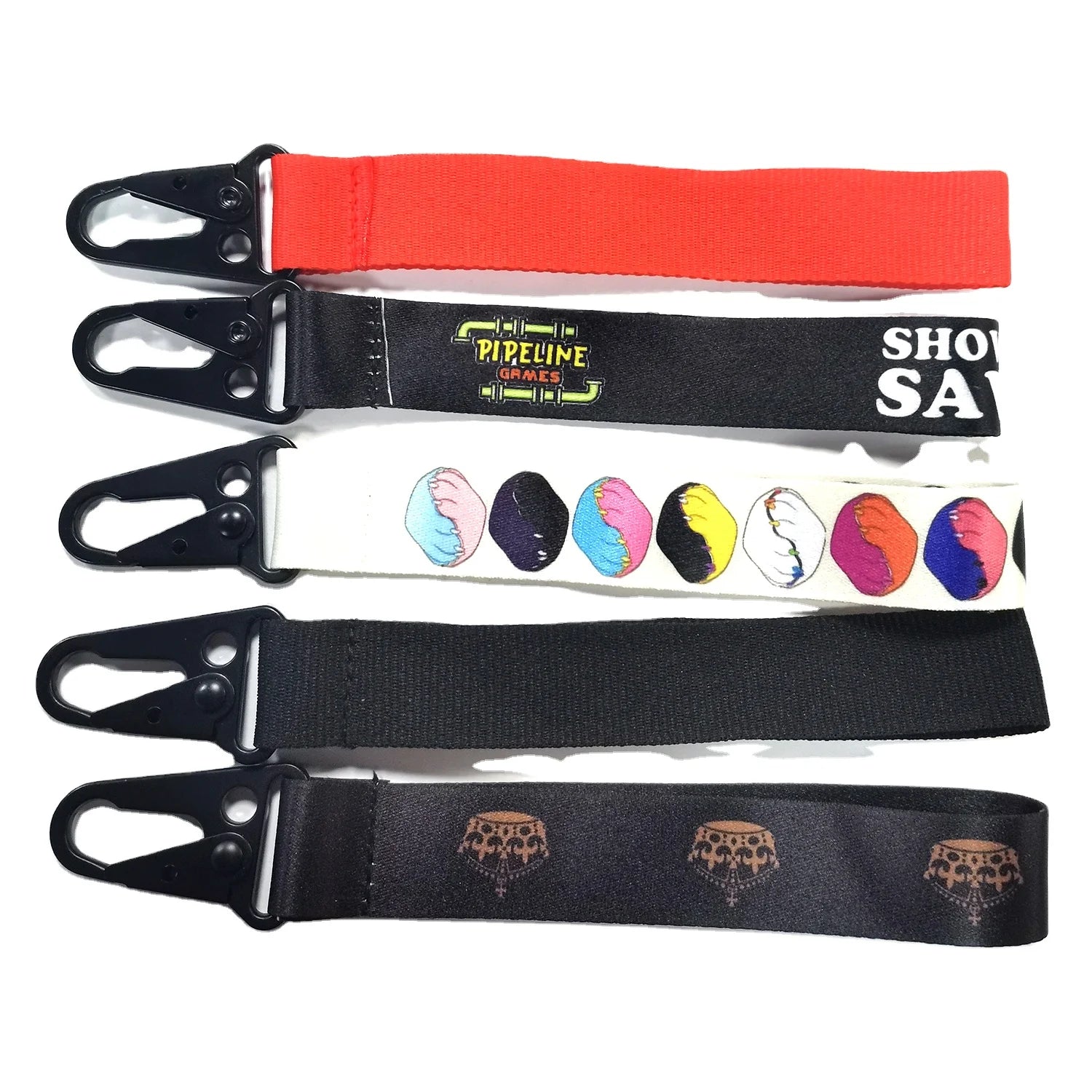 Carabin Tool Embroidered Silk Screen Breakaway Keychain Carabiner Short Lanyard  Promotional Key Chains and Carabiners