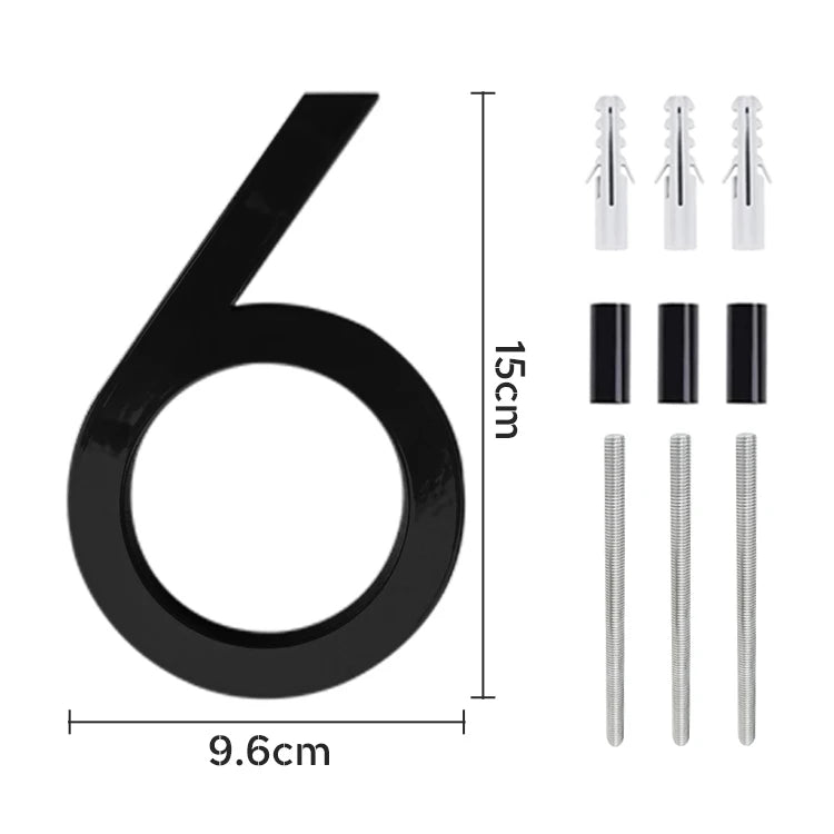 Cosun 8 Inch Modern 3D Floating Letter Sign Easy Adhesive Installation Aluminum Black/White House Number Apartment Door Plates 5