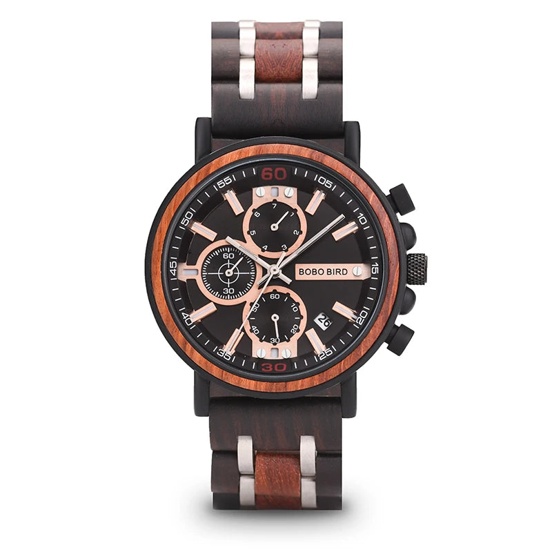 BOBO BIRD Stainless Steel Watch Men Skeleton Auto Chronograph Custom Logo Watch