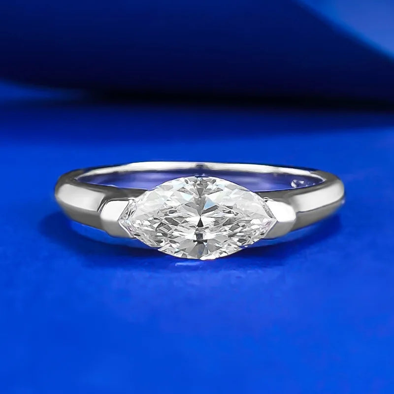 New Single Diamond Rhombus Cut 925 Silver Zircon Marquise Design Couple Ring