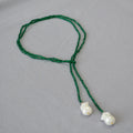 Vintage Emerald Faceted Crystal Bead Beaded Necklace for Women Adjustable Baroque Pearl Pendant Necklace