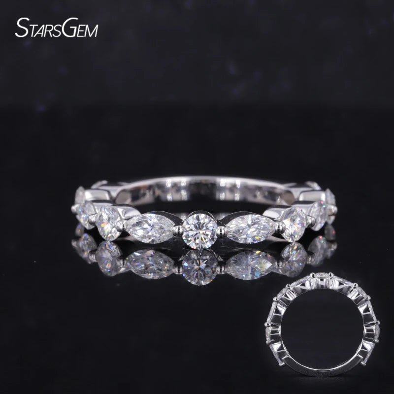 Starsgem 10k White Gold Ring DEF Color VS Clarity Marquise Lab Diamond Wedding Band Ring