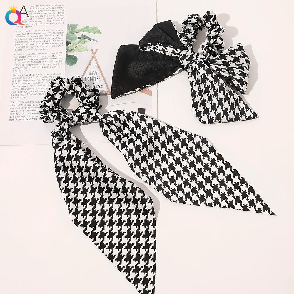 QiYue 2021 New Designer Hair Scarf Scrunchies for  Women Charm Fashion Long Ribbon Elastic Hair Scrunchies Bow