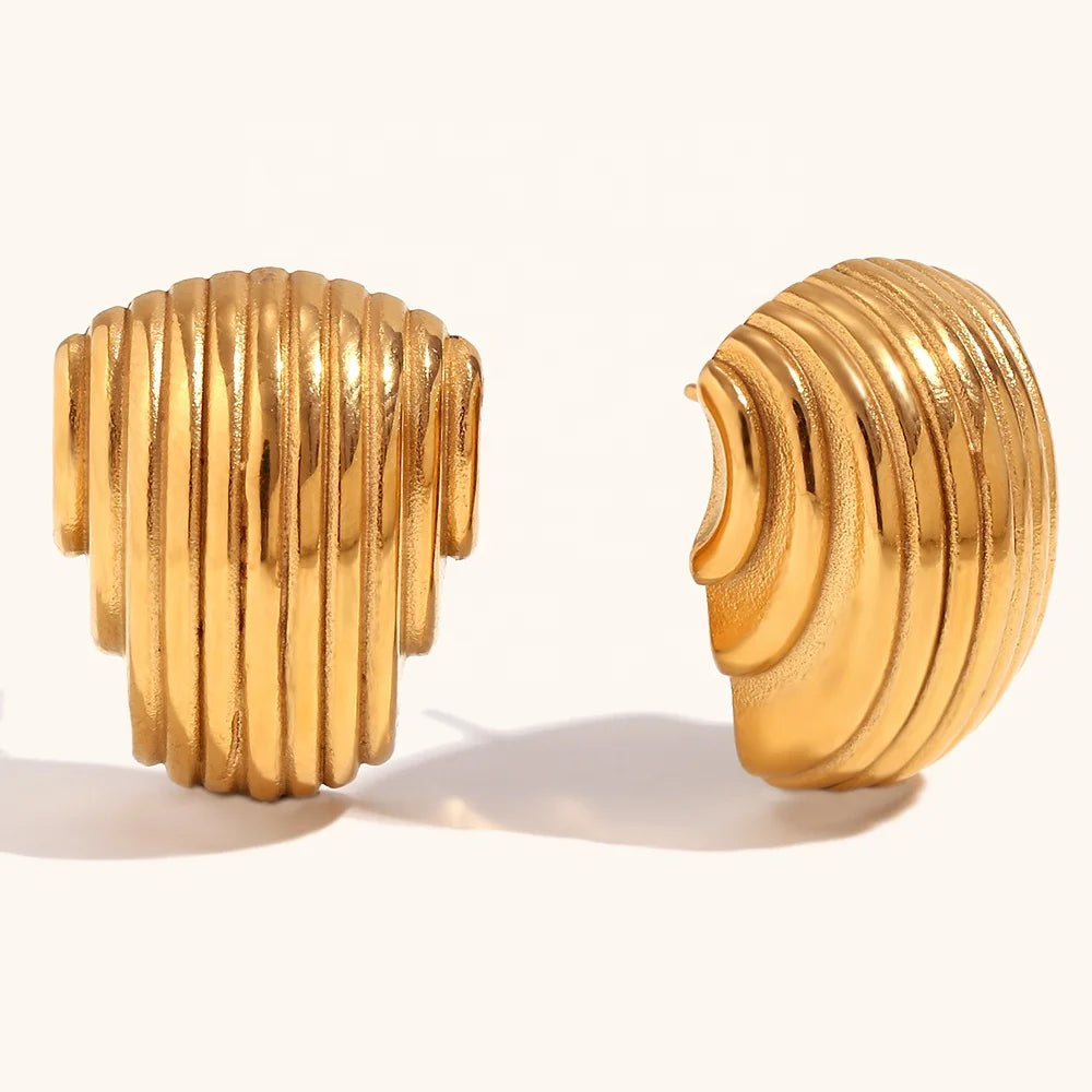Dingran High Fashion Gold Plated Stainless Steel Stud Earrings Geometric Engraved Hypoallergenic Trendy Jewelry Parties Weddings
