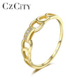 CZCITY Delicate Ladies Cuban Chain Stylish Rings Jewelry 925 Silver Gold Plated Women Ring Wholesale