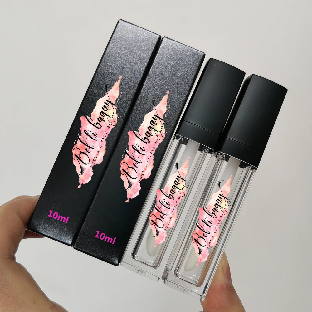 10ML Custom logo Big Brush Lip Gloss Tube DIY Packaging Box Empty White Lipgloss Tube with Packaging Boxes