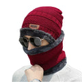 Outdoor Winter Cap and Neckerchief Set With Fleece Men Adult Warm Ski Ride Knitted Beanie Warm Wool Hat and Scarf Set
