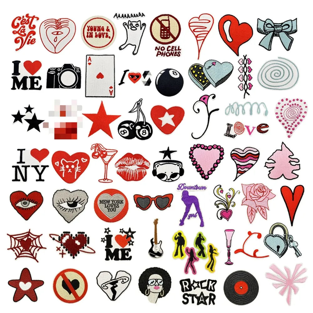 Hot Sale Popular Punk Style Red Black Series Flower Heart Design Heat Press Embroidery Diy Patches Iron on for Clothes Bag Cap