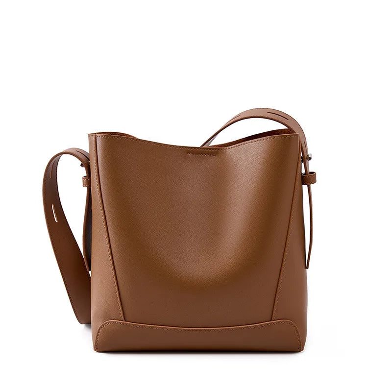 Wholesale Factory Customer Logo Adjustable Strap Large Capacity Women Genuine Leather Lady Bucket Bag