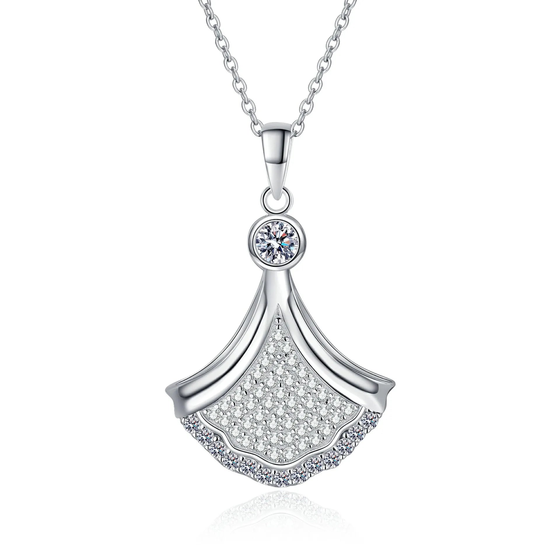 Skirt Pendant Necklace Best Seller S925 Sterling Silver Fan-Shaped 0.879ct Moissanite Gems Collarbone Chain Hot Gift R.GEM