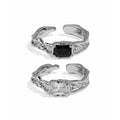 Fashion Concave Convex Square CZ 925 Sterling Silver Adjustable Ring Irregular Vintage Band Ring