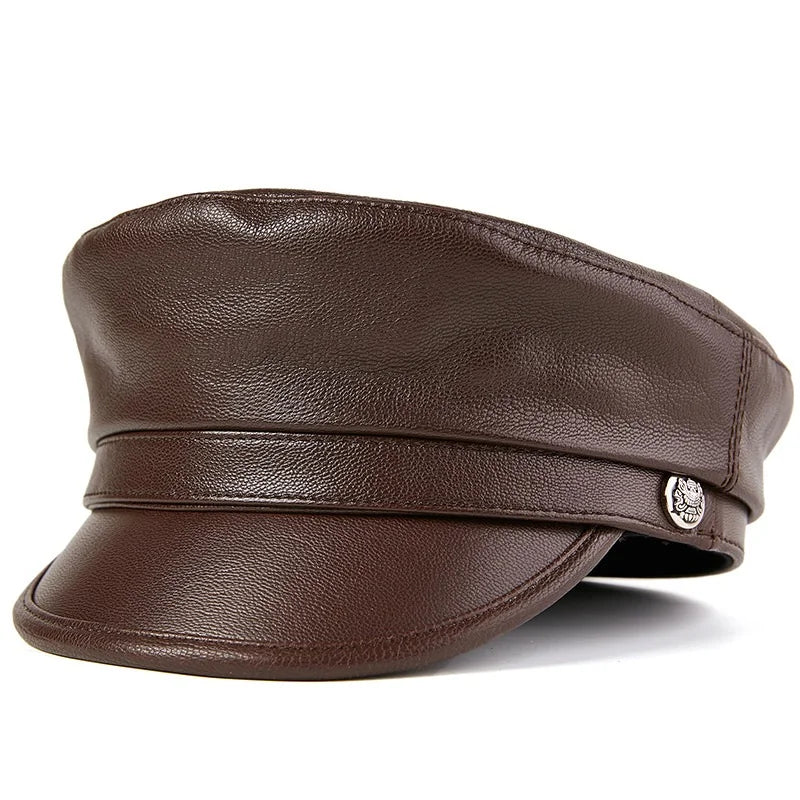R056 Goatskin Leather Trucker Hat  Male Baseball Cap Men Genuine Leather Bucket Hat Natural Skin Flat Hat