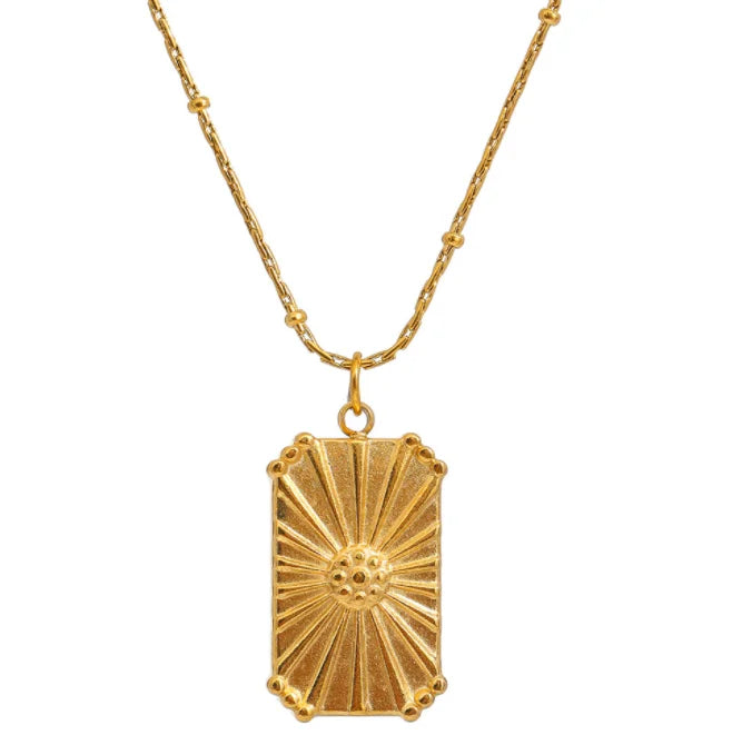 Trendy Jewelry Waterproof Stainless Steel Tarot Necklaces 18k Gold Plated Square Chrysanthemum Pendant Clavicle Necklaces