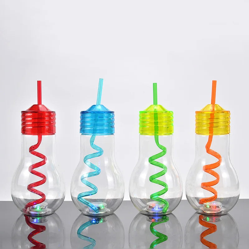 Factory 400ml & 500ml Plastic Beverage Bottle LED Light Bulb Boba Style for Fruit Juice Novelty Drinkware for Travel Adults
