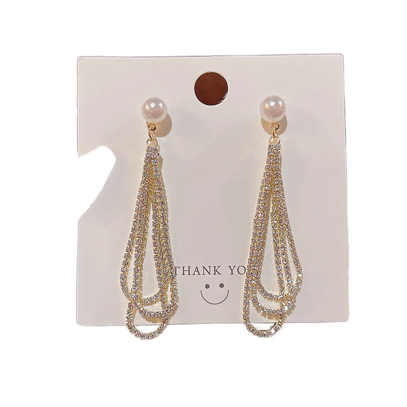 S925 Silver Needle Full Diamond Long Tassel Earrings Shiny Zircon Crystal Rhinestone Copper Jewelry for Weddings Gifts Trendy