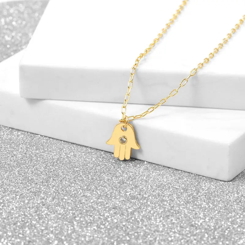 S925 Necklace Anchor Chain 100% 925 Sterling Silver Jewelry Mini Hamsa Hand Pendant Necklace CZ Diamond for Women