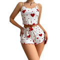 Women's Plus Size Soft Knitted Sleepwear Sets Love Heart Print Summer Pajamas Sweet Suspenders Shorts Hot Sale for Christmas