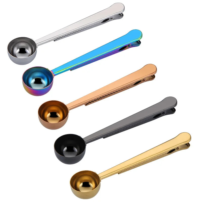 Customer Logo Long Handle Tea Coffee Measuring Spoon Stainless Steel Coffee Scoop Clip