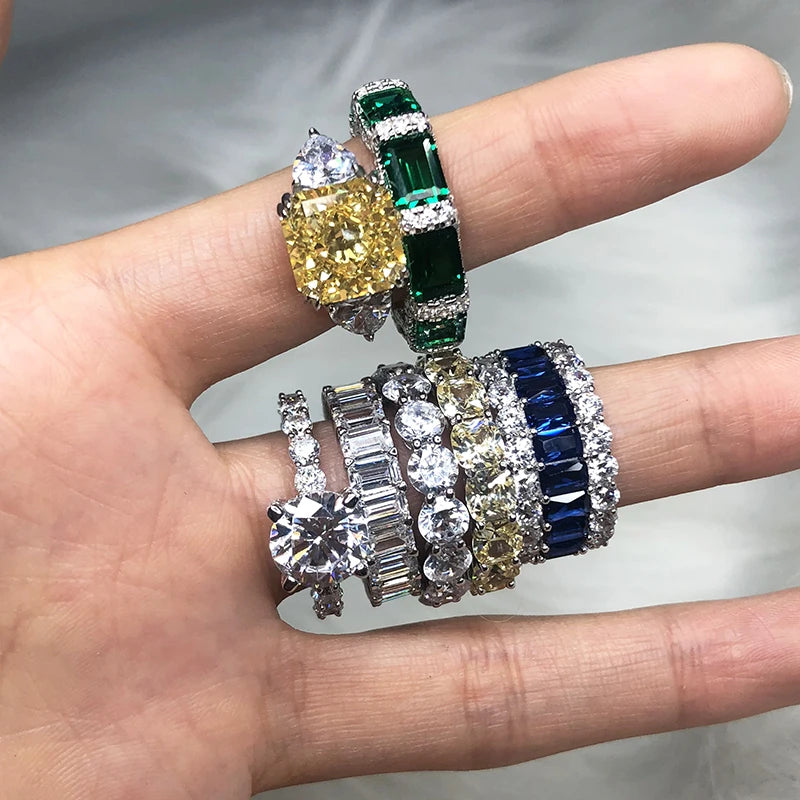 Factory NO MOQ Stackable Cubic Zirconia Sterling Silver Jewelry Bling Wedding Ring Women's Jewelry Diamond Ring