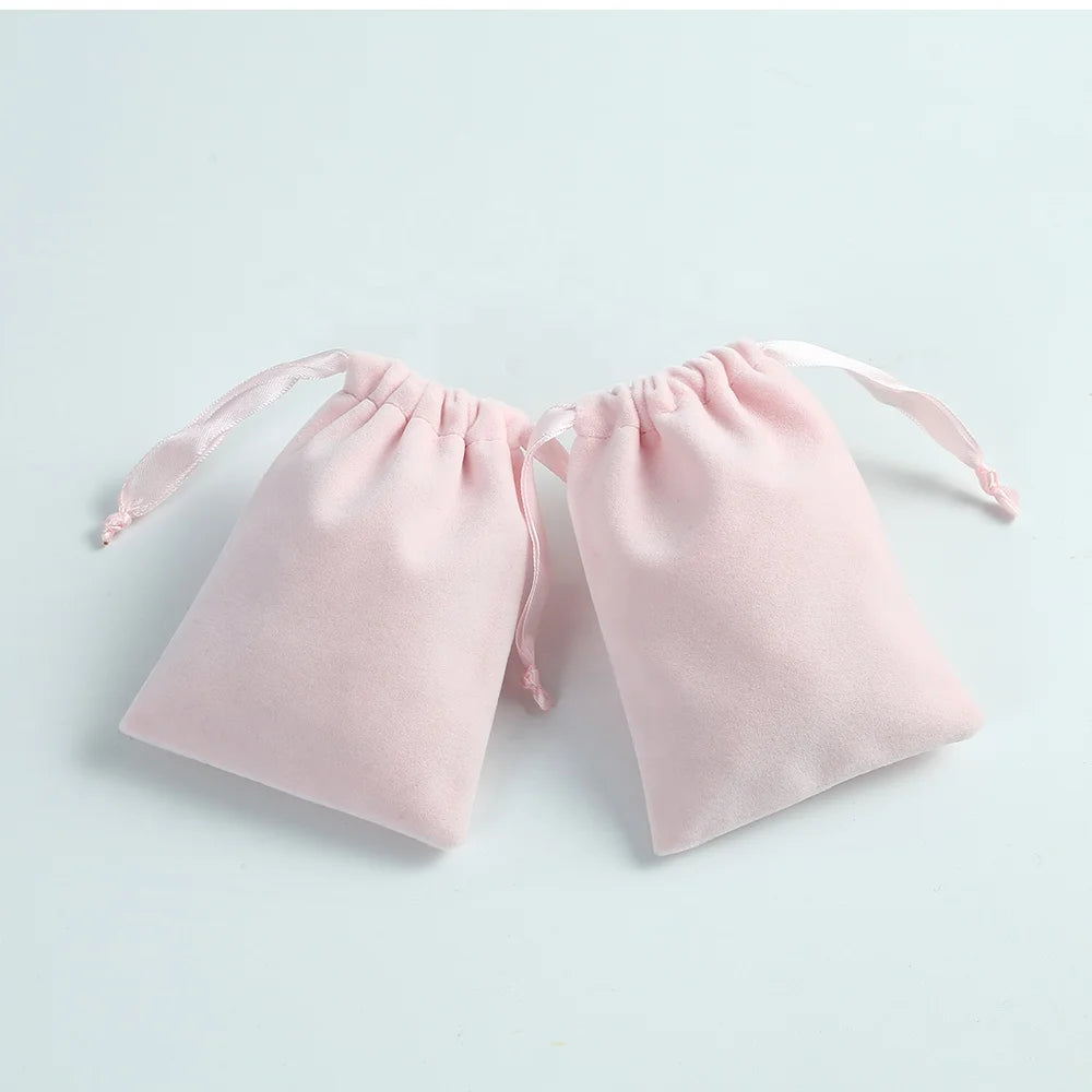 7x9cm Pink Velvet Jewelry Container Drawstring Perfume Pouch with Ribbon for Convenient Storage and Presentation