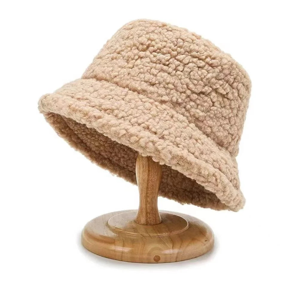 WD-A635  Wholesale Fuzzy Fleece Blank Bucket Hat Winter Plain Flurry Warm Lamb Wool Hats
