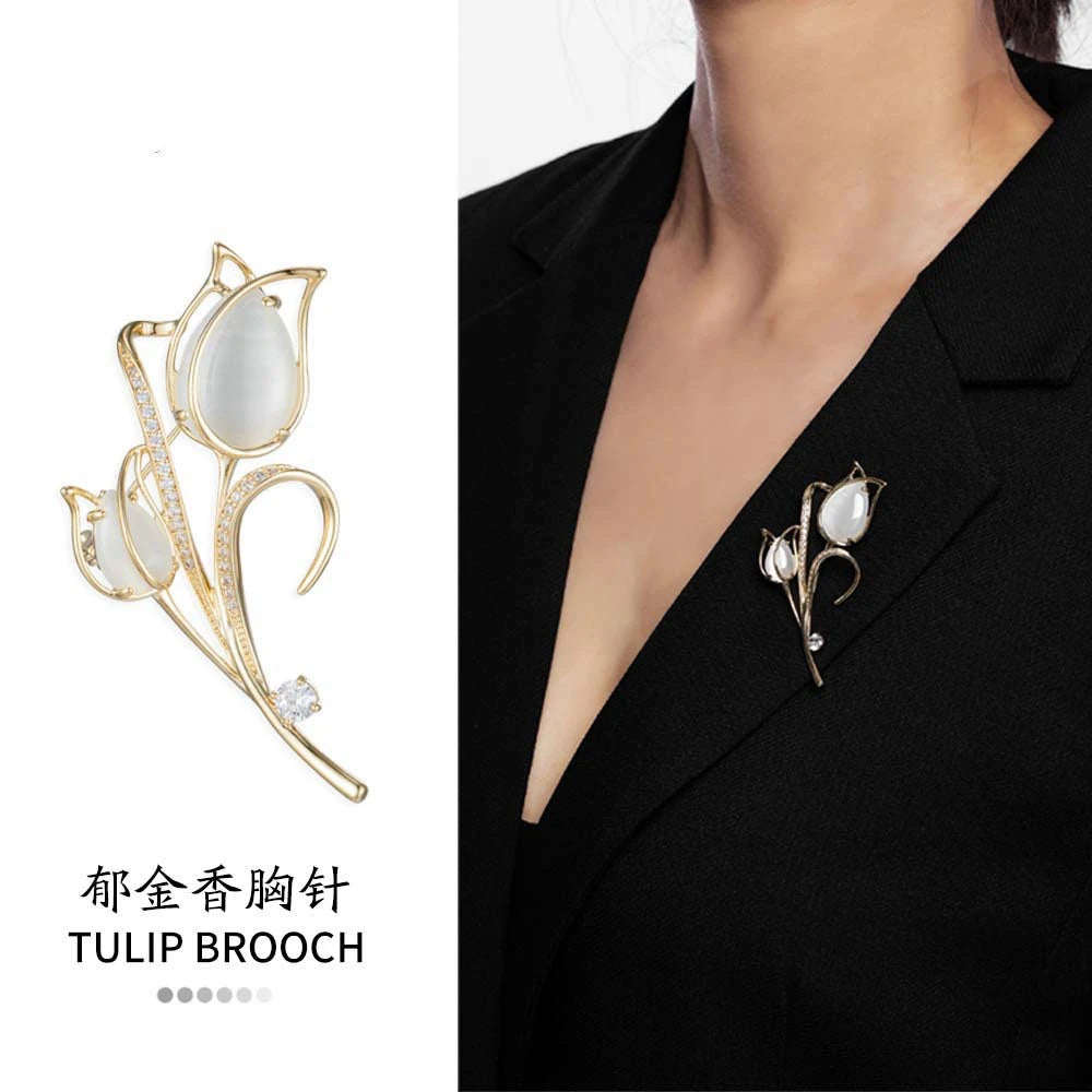 Factory Supply Korean Brooches Women Custom Tulip Flower Brooches Fashion Lapel Pin Flower Fashion Jewelry Brooch
