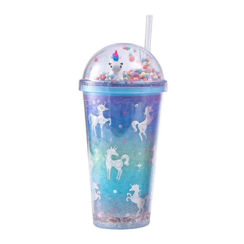 Drink Cup Custom 500ML Children Eco-Friendly Home Instagram Cartoon Sippy Cute Colorful Unicorn Ice PP Plastic Water Cups Lids