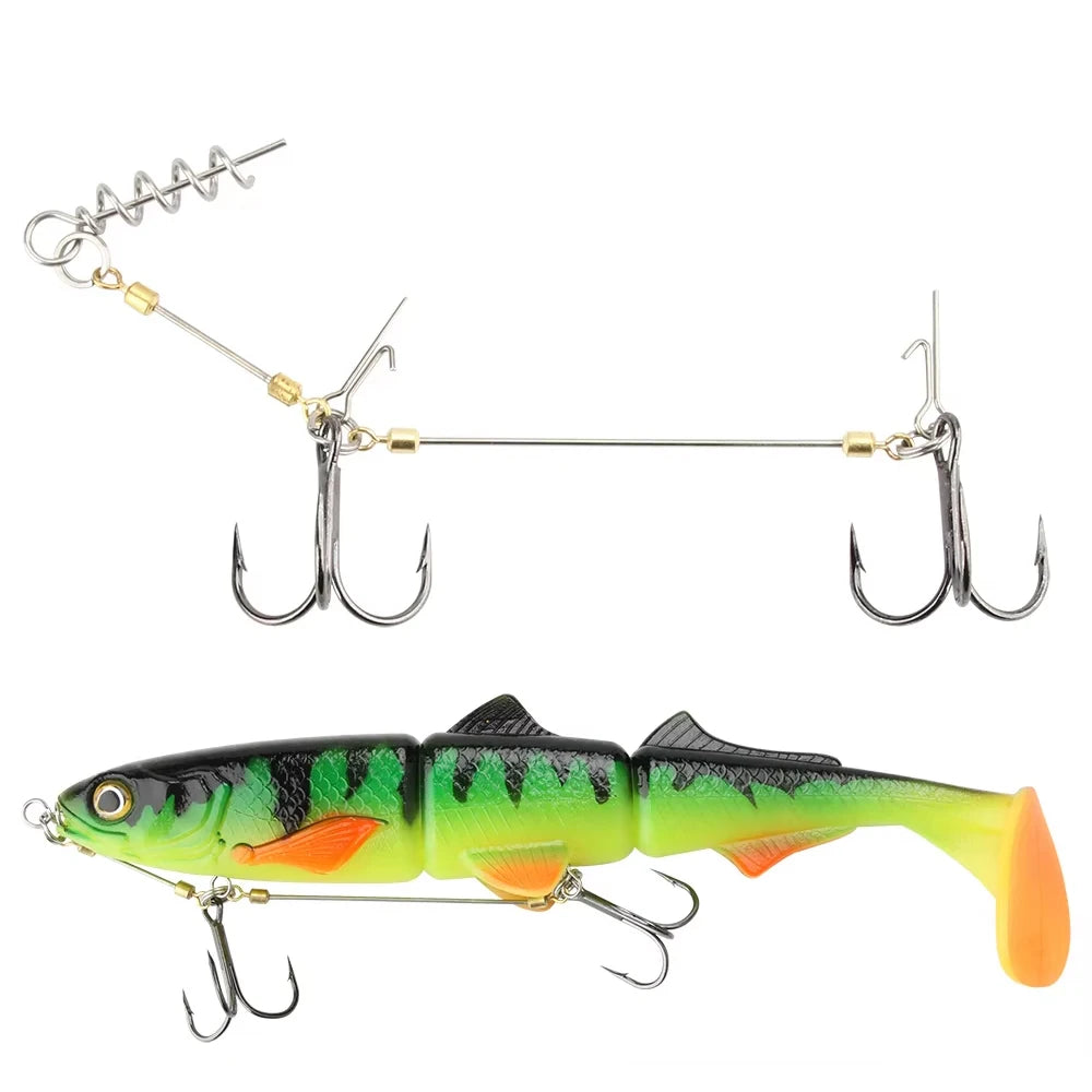 Spinpole Stinger Hook Fishing Rig for Big Shad Center Pin Screw Connector Set Pike Bass Perch Bait Barbed Sharp Treble Fish Hook