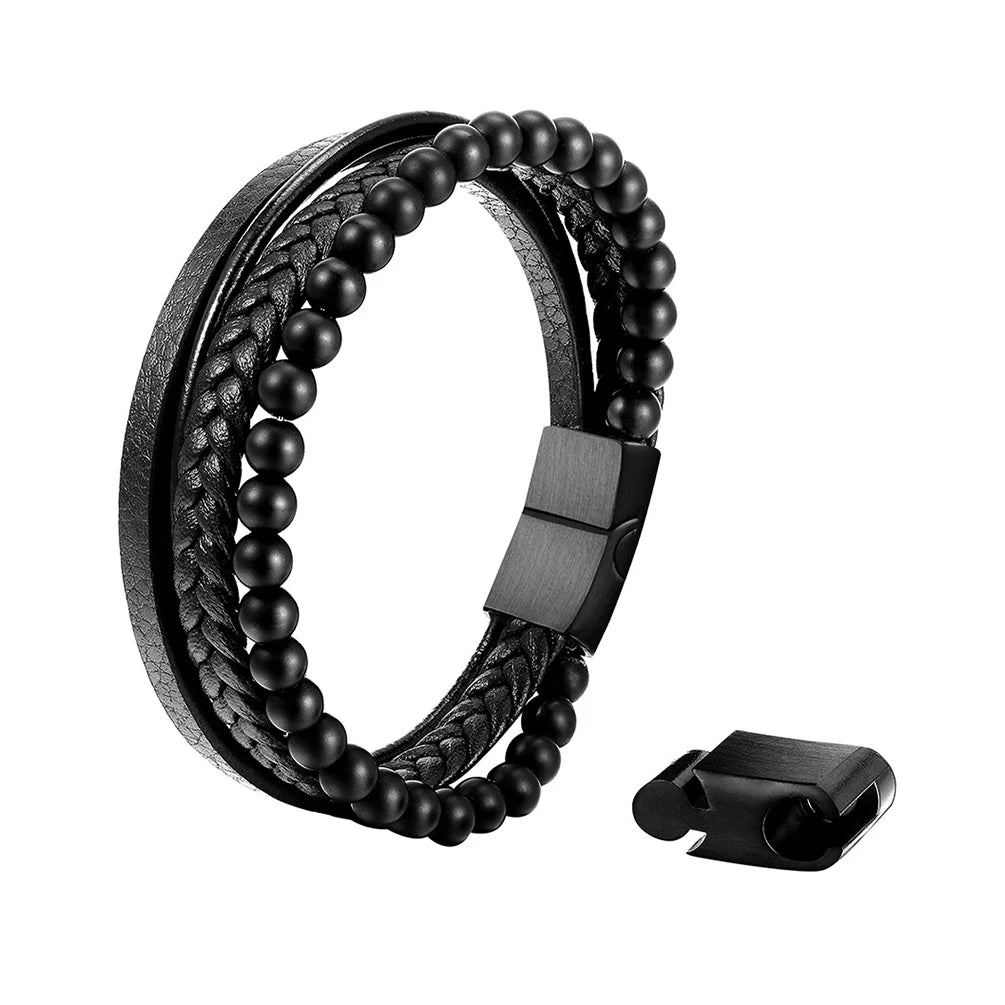 Italy Style Slide Charm Stainless Steel Beads Leather Natural Stone Lava Volcanic Bracelet Jewelry Wholesale