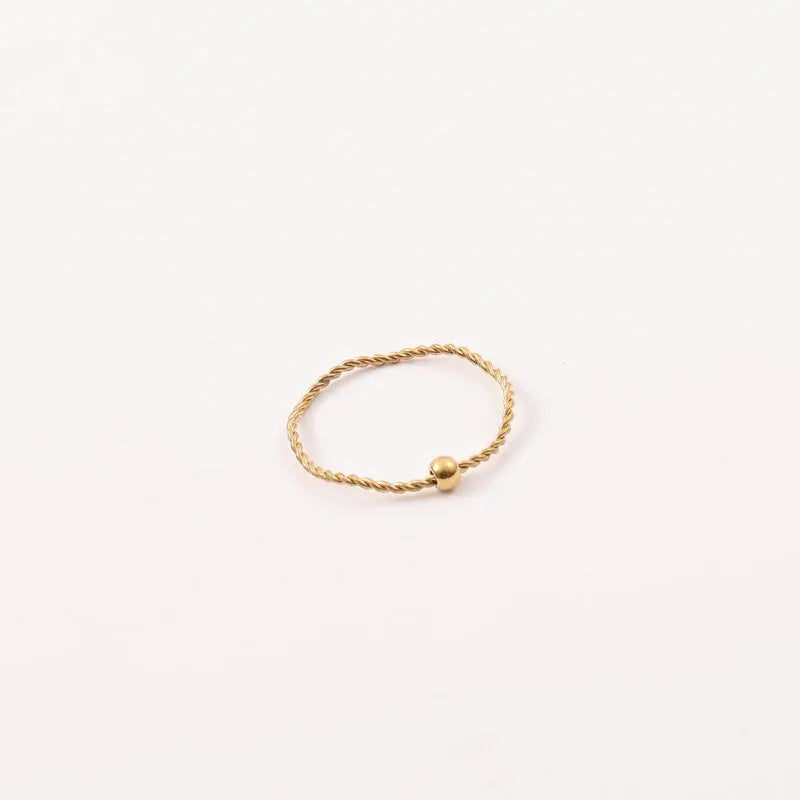 High End 18K Plain Gold Waved Rope Chain Bead Dainty Ring Stainless Steel Trendy Simple Gold Plated Jewelry