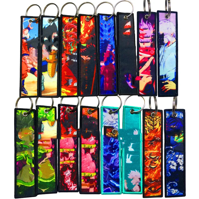 Custom Sublimation Woven Embroidery Logo Jdm Anime Cute Cartoon  Fabric Jet Tag Keyring Keychain Sublimation Anime Key Chain