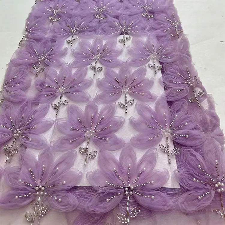 Keering China Wholesale Beaded Embroidery 3D Lace Fabric Chiffon Decorative Flowers for Wedding