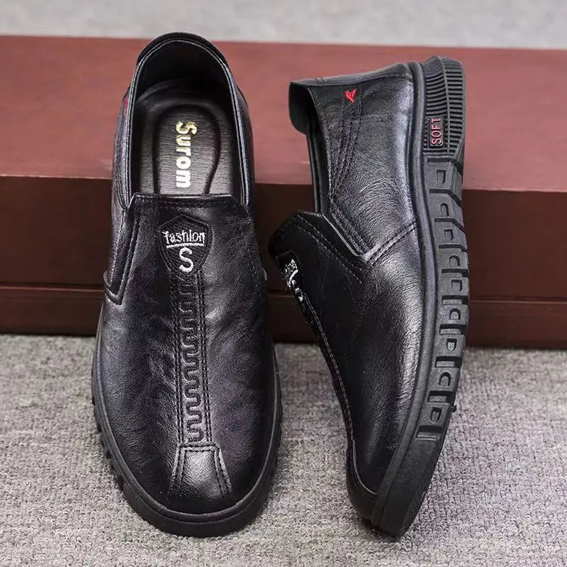 Wholesale Men's Casual PU Leather Shoes Breathable Soft Soled Walking Shoes Mesh Lining TPU Cushioning for Spring Autumn Winter