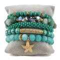 Fashion Custom Women Jewelry 5pcs Gemstone Crystal Glass Bracelet Sea Star Charm Stack Bracelet Set