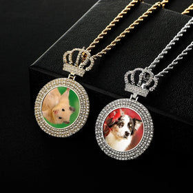 New Customized Crown Picture Gold Plated Zircon Necklace Personalized Hip Hop Rope Chain Photo Pendant Men Unisex Rapper Pendant