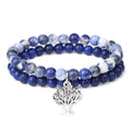 Ethnic Dainty 6mm Sodalite Quartz Jade Crystal  Rhinestone for Bracelet Women Ball Shape Tree  Life  Elastic Beaded Bracelet