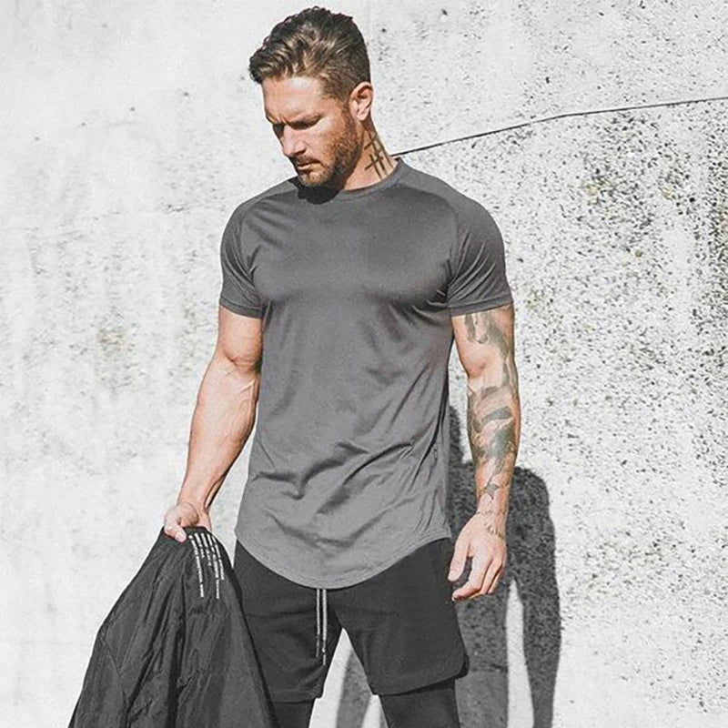 Mens Short Sleeved Athletic Quick Dry Polyester Sports Causal Cool Feeling Running Training Wear Moisture Wicking t Shirt