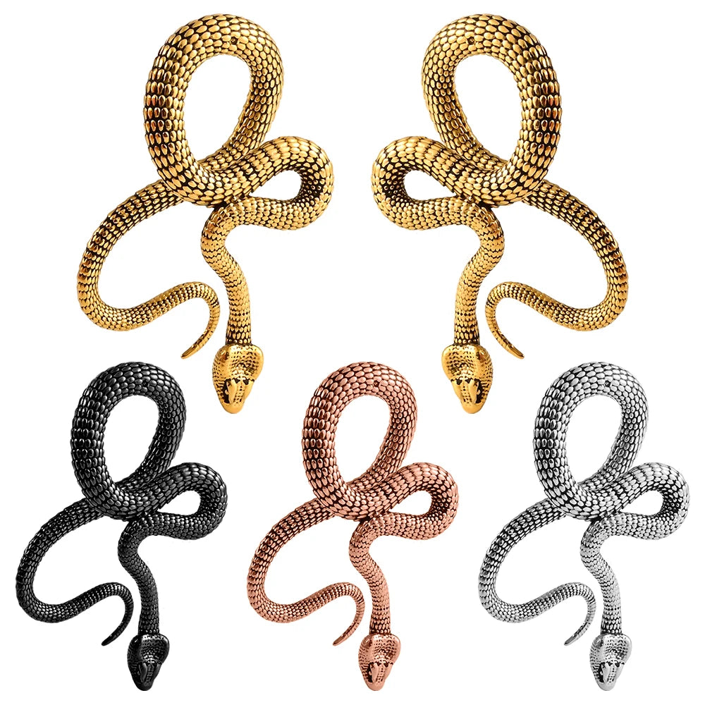 Evorte 316L Stainless Steel Punk Style Snake Animal Shape Plug & Tunnel Ear Weights Hangers Earrings Wedding Gift